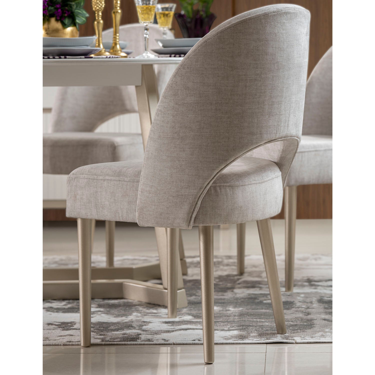 Silla Comedor Lisboa Velvet Atlas Marmol, Champaña