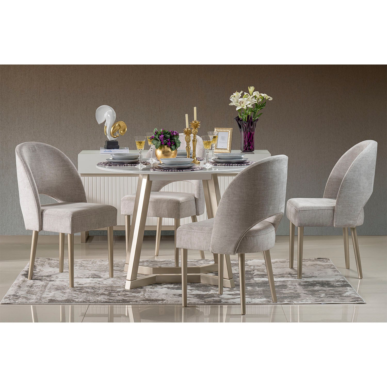 Silla Comedor Lisboa Velvet Atlas Marmol, Champaña
