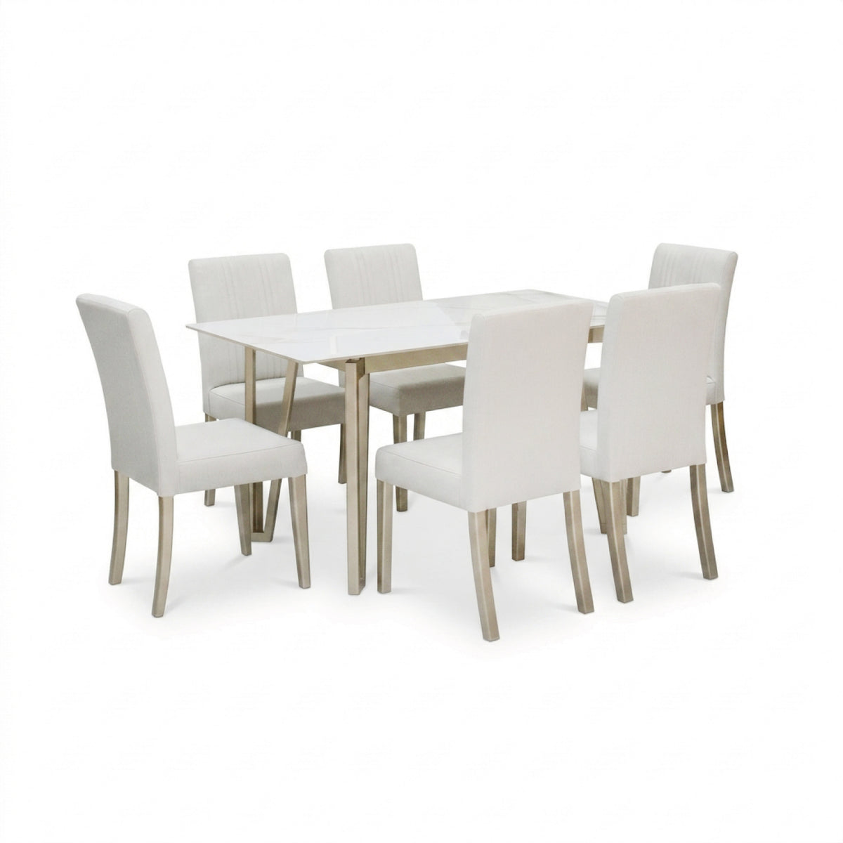 Comedor 6 Puestos Kenzo Eurolino Blanco, Champaña Cubierta Para Vidrio