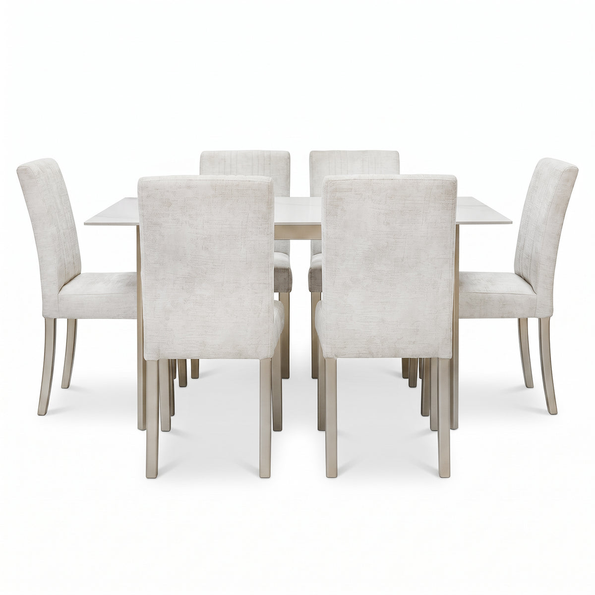 Comedor 6 Puestos Kenzo Velvet Luxury Sand, Champaña Base Para Vidrio
