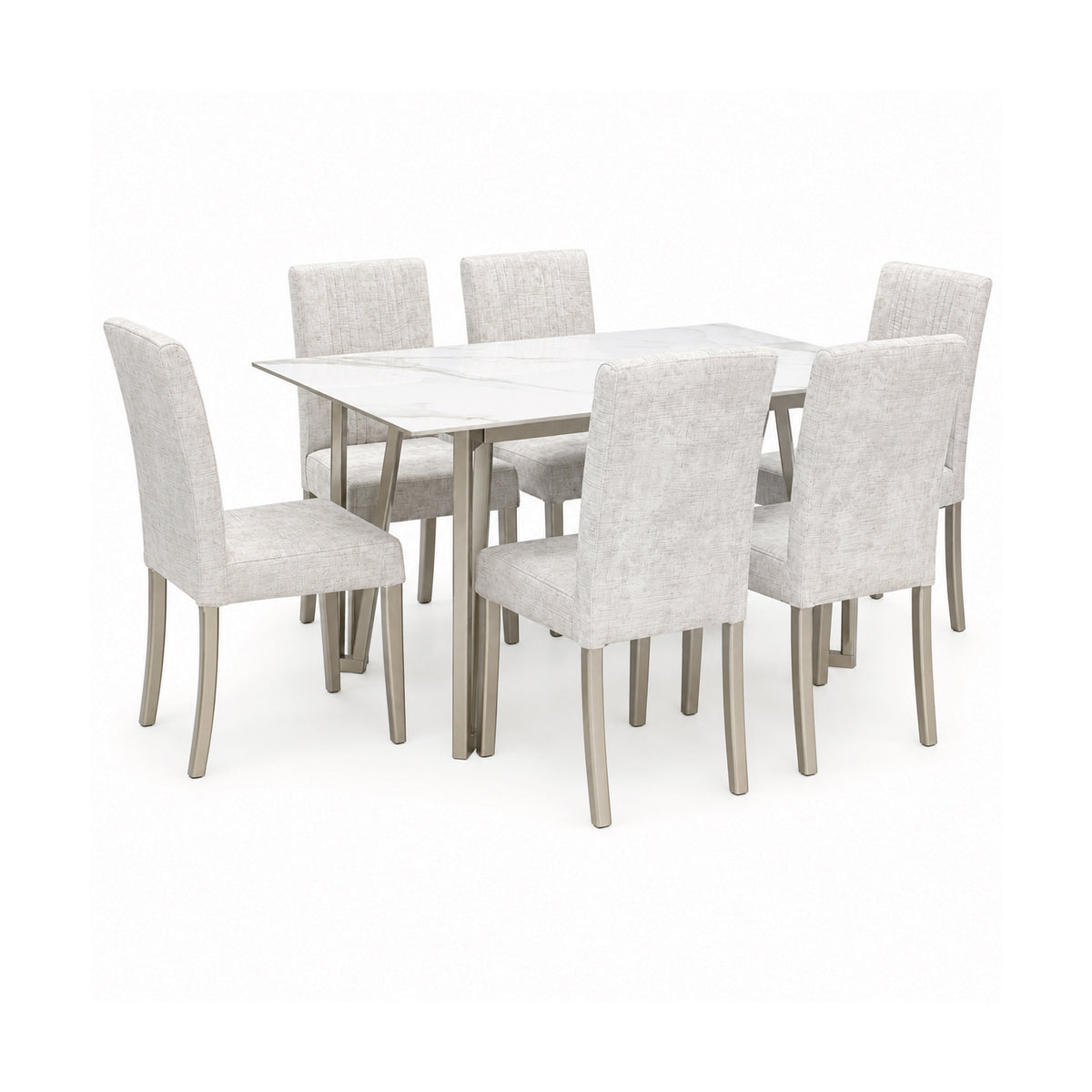 Comedor 6 Puestos Kenzo Velvet Luxury Sand, Champaña Base Para Vidrio