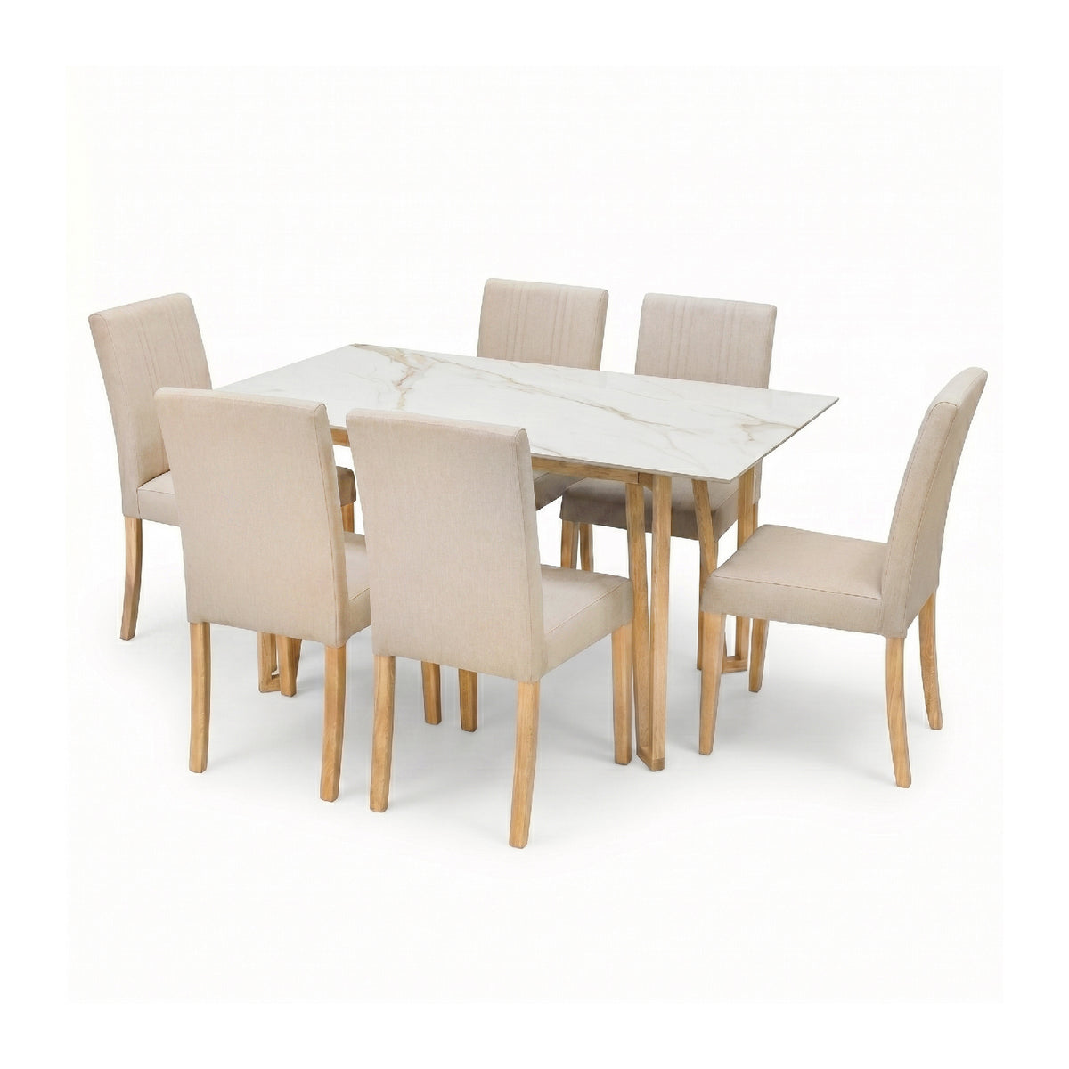 Comedor 6 Puestos Kenzo Eurolino Marbella Beige, Natural Base Para Vidrio