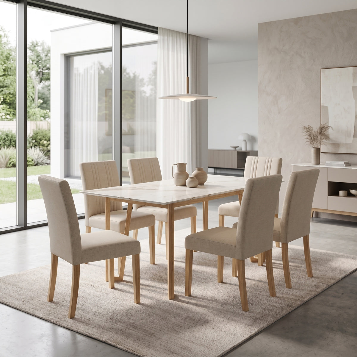 Comedor 6 Puestos Kenzo Eurolino Marbella Beige, Natural Base Para Vidrio