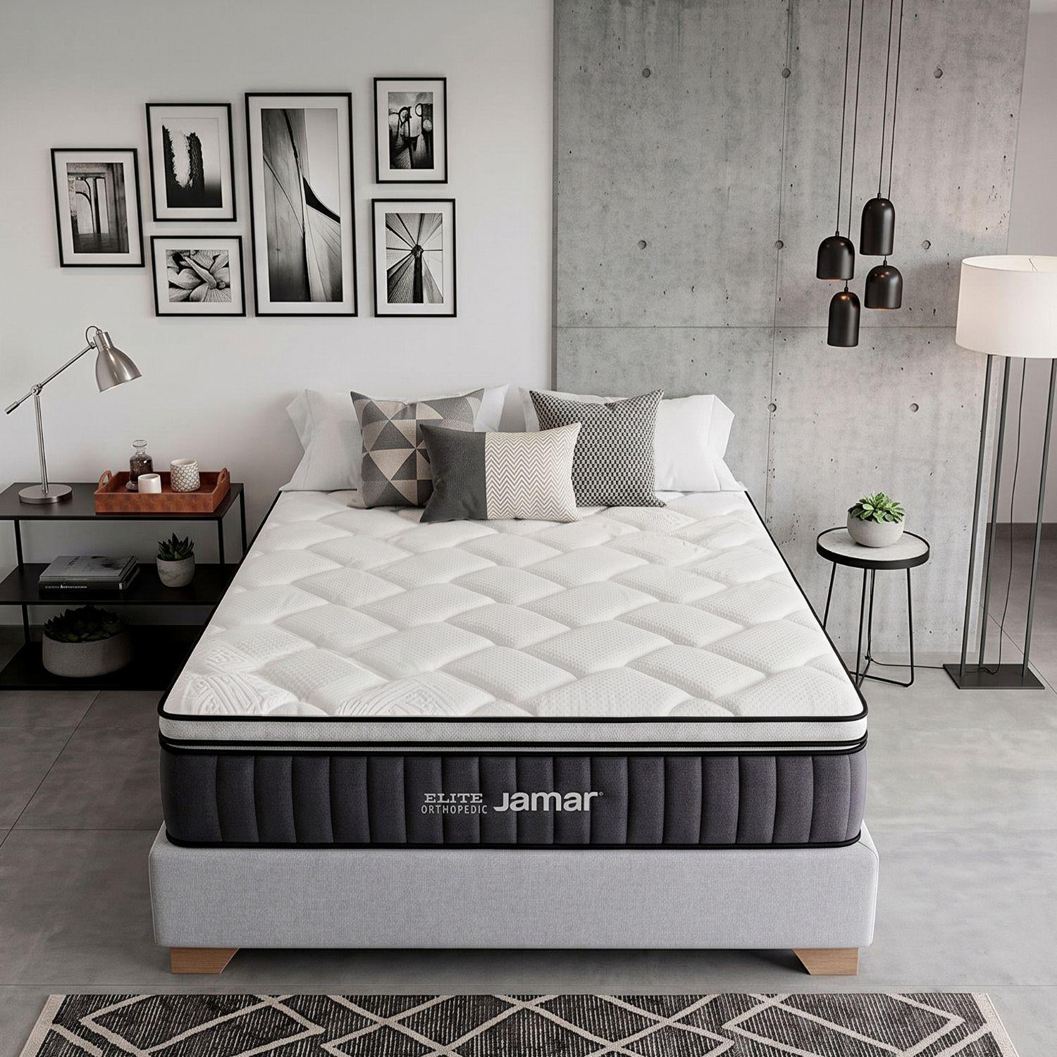 Combo Colchón Doble Elite Euro Top + Somier Taylor Plata + 2 Almohadas