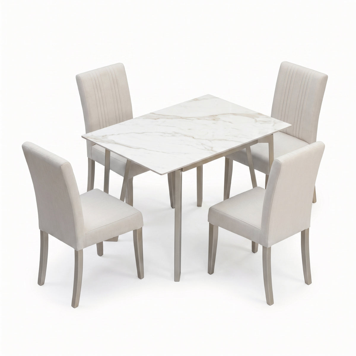 Comedor 4 Puestos Kenzo Eurolino Blanco, Champaña Base Para Vidrio