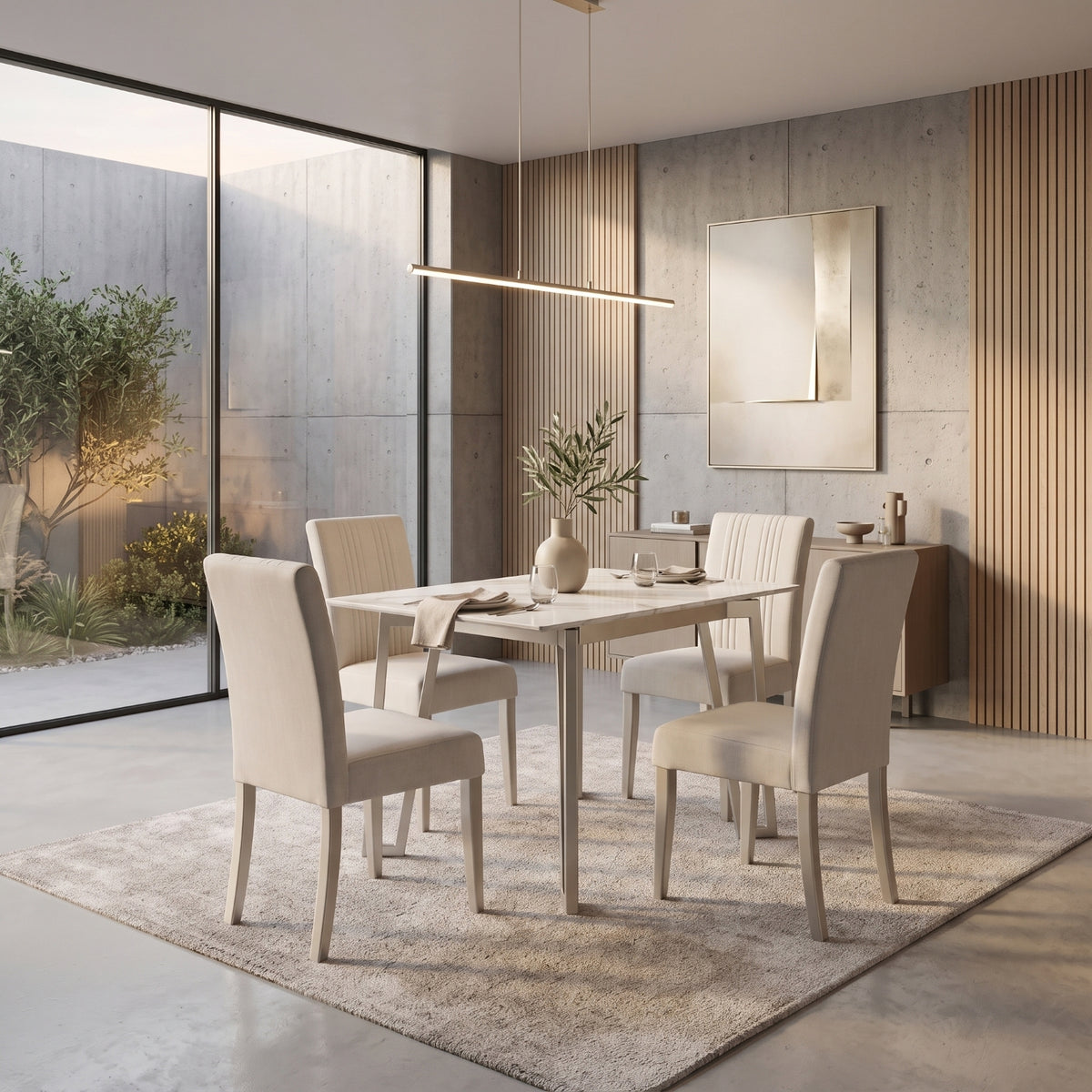 Comedor 4 Puestos Kenzo Eurolino Blanco, Champaña Base Para Vidrio