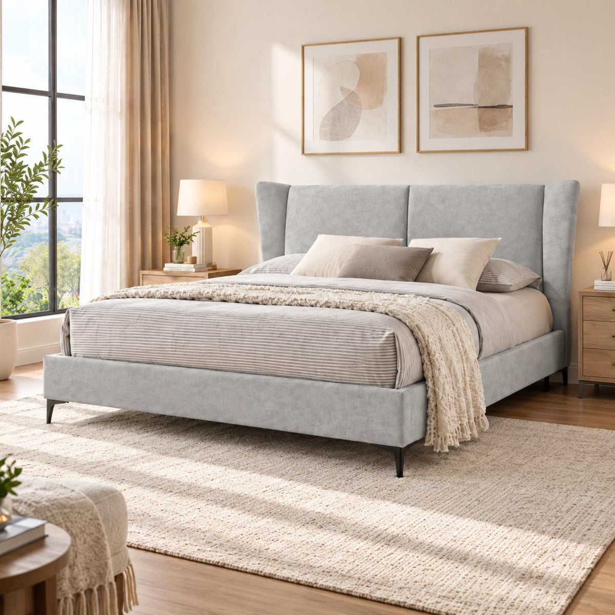 Cama Doble Amber Gris