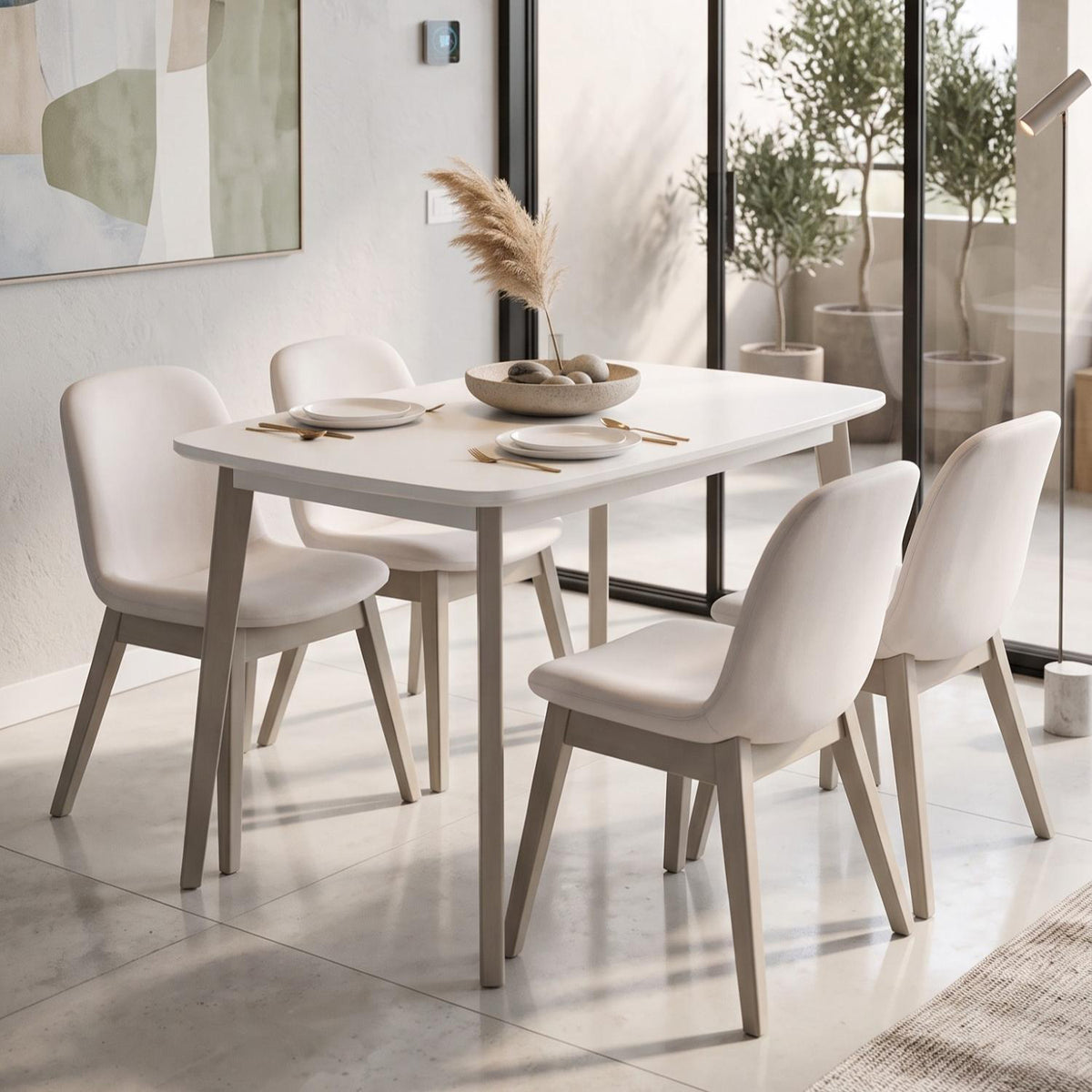 Comedor 4 Puestos Danna Velvet Beige, Champaña 4 Sillas