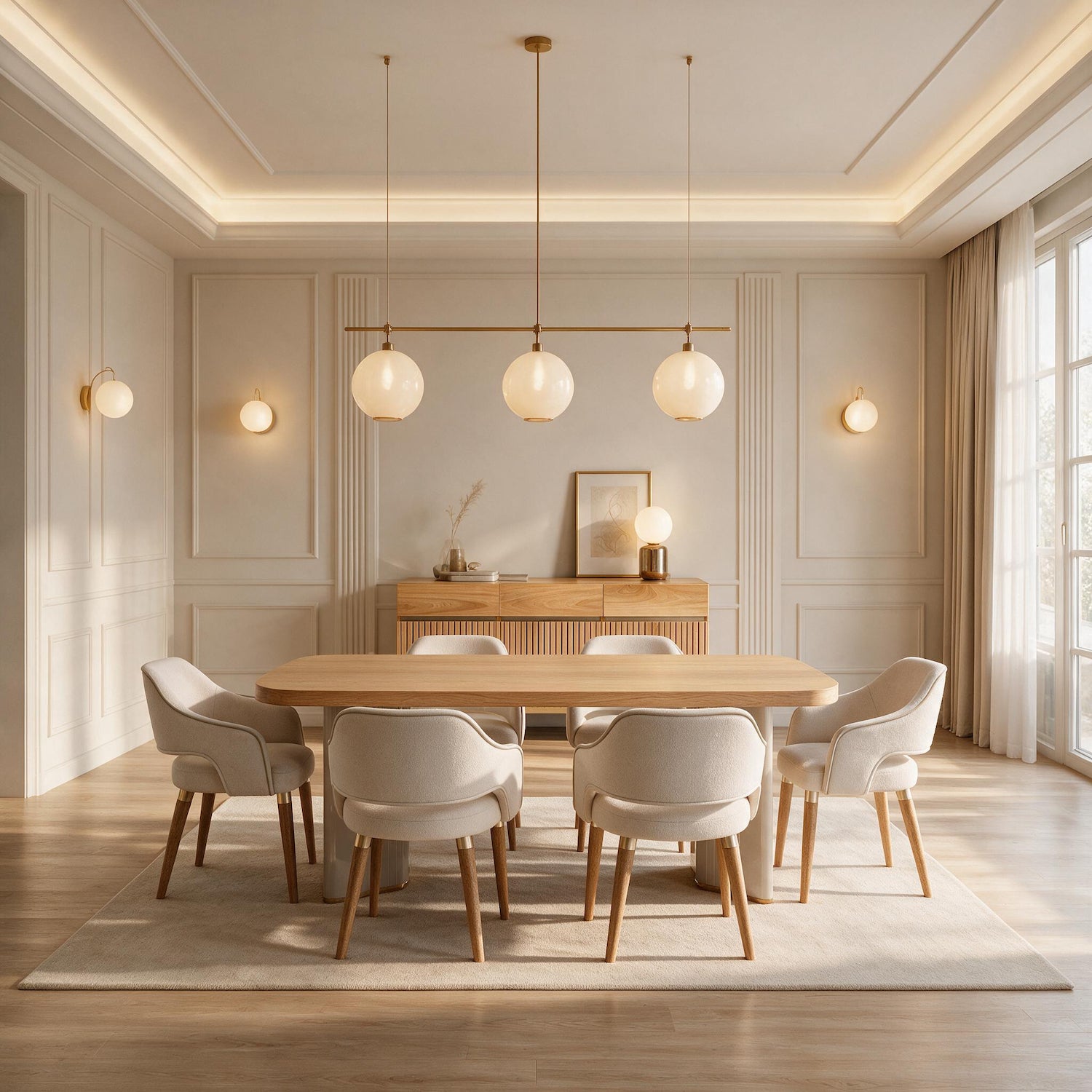 Comedor 6 Puestos Montreal Velvet Serena Crema, Natural 160