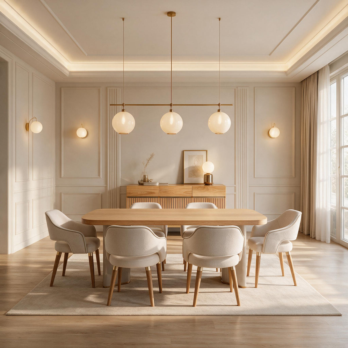 Comedor 6 Puestos Montreal Velvet Serena Crema, Natural 160
