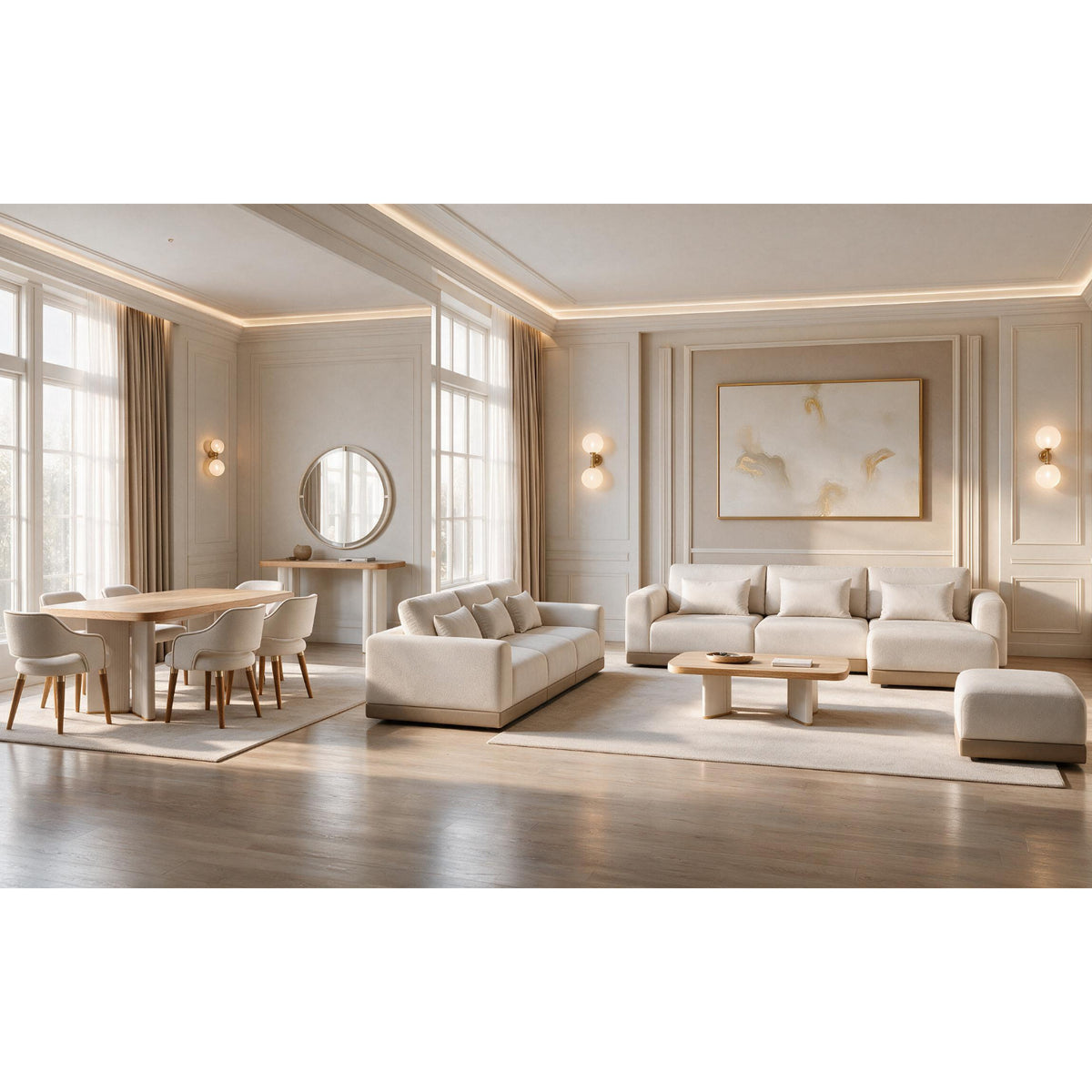 Comedor 6 Puestos Montreal Velvet Serena Crema, Natural 160