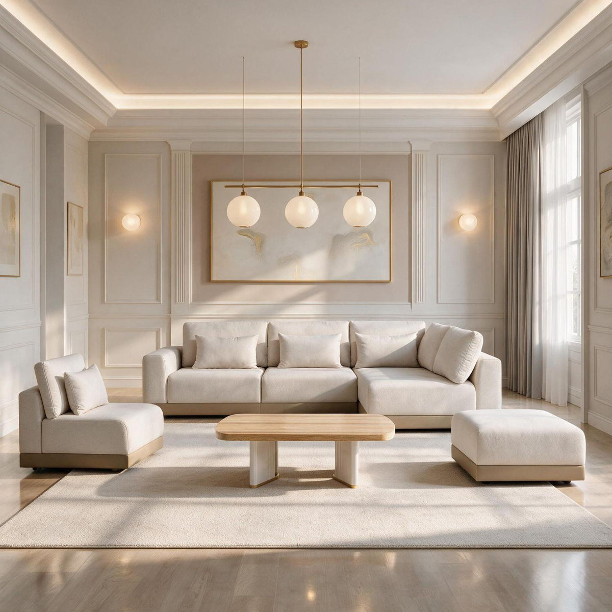 Sala Funcional Montreal Velvet Serena Crema Derecha
