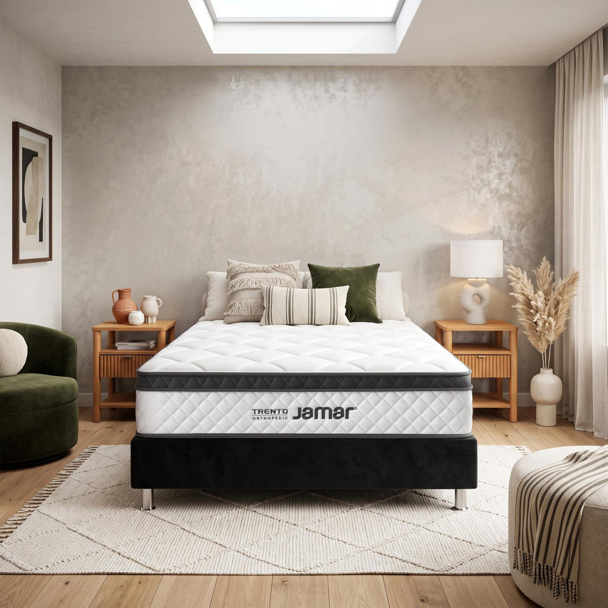 Combo Colchón Doble Trento + Somier Napoli Negro + 2 Almohadas + Protector de Colchón