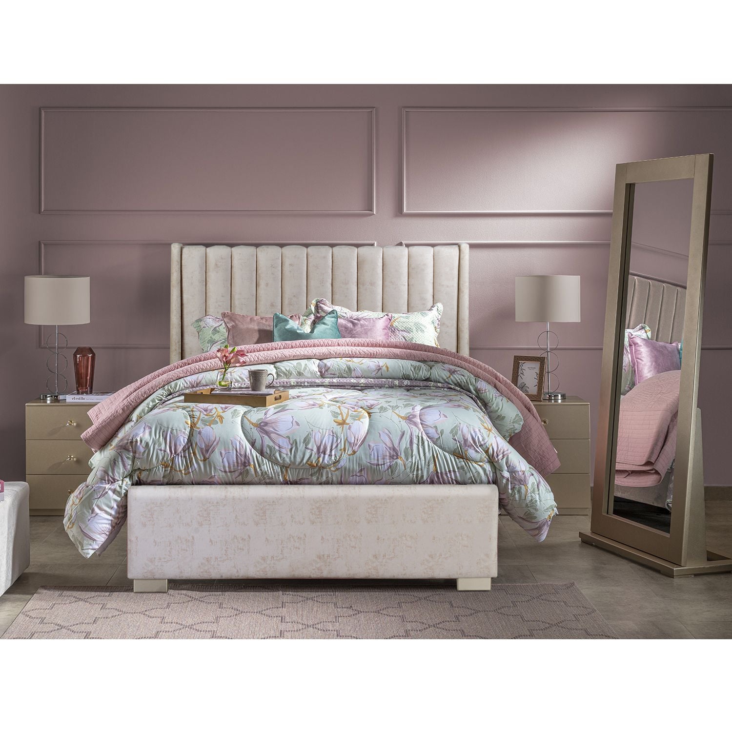Cama Doble Harrison Beige, Champaña