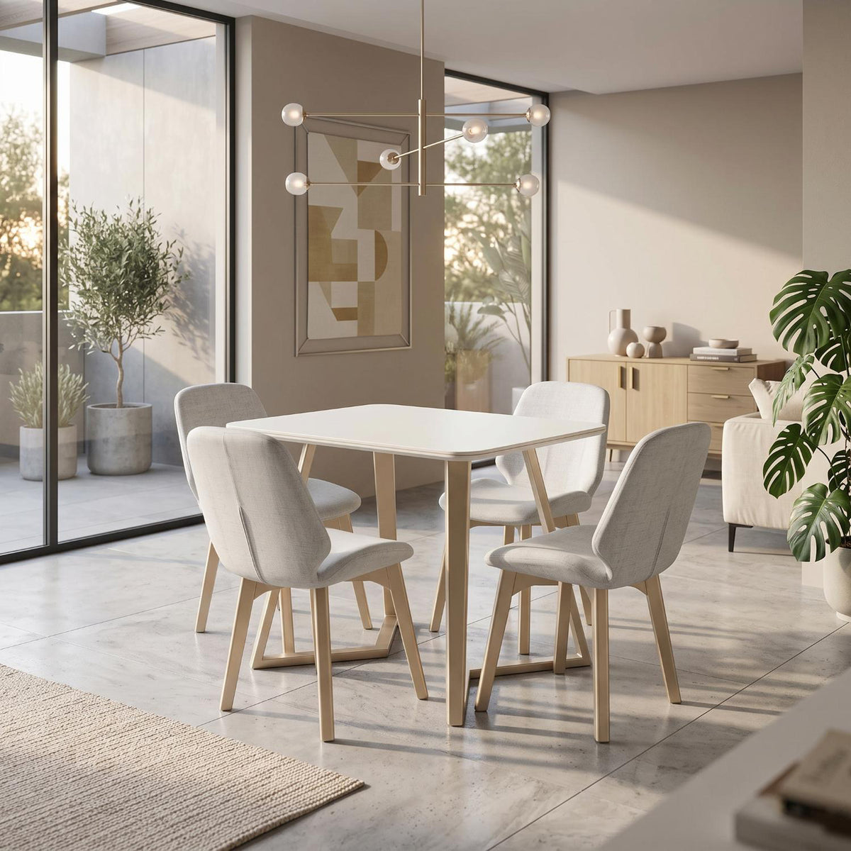 Comedor 4 Puestos Abby Chenille Almendra , Champaña, Blanco Perla