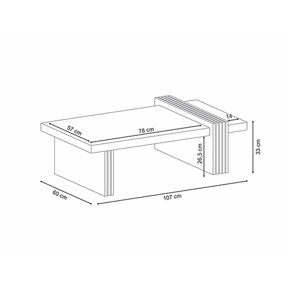 Mesa de Centro Vero 107X33X60 Offwhite, Champaña