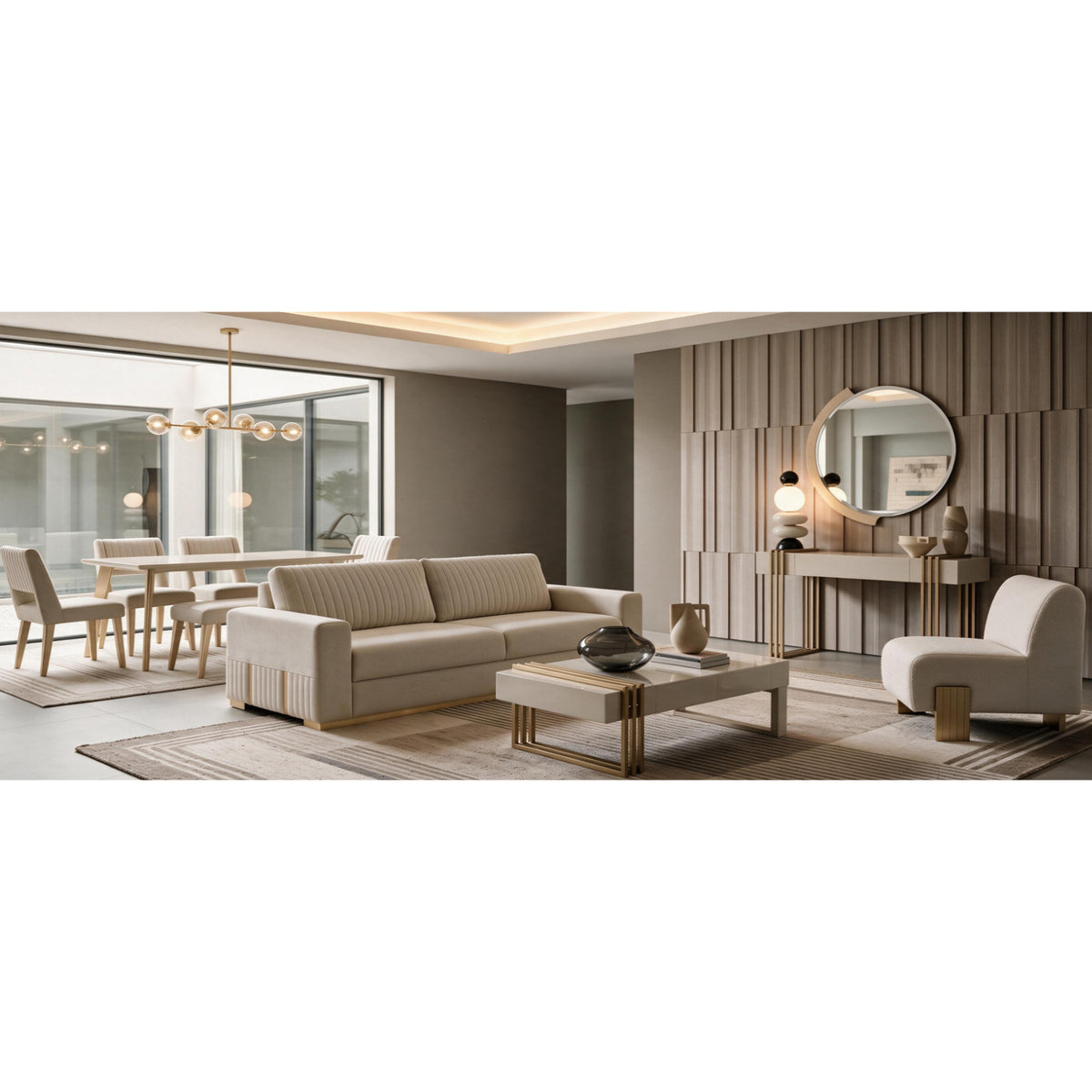 Comedor 6 Puestos Murano Velvet Serena Crema, Champaña Banca