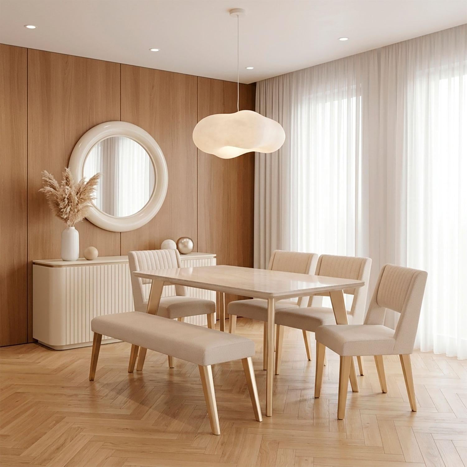 Comedor 6 Puestos Murano Velvet Serena Crema, Champaña Banca