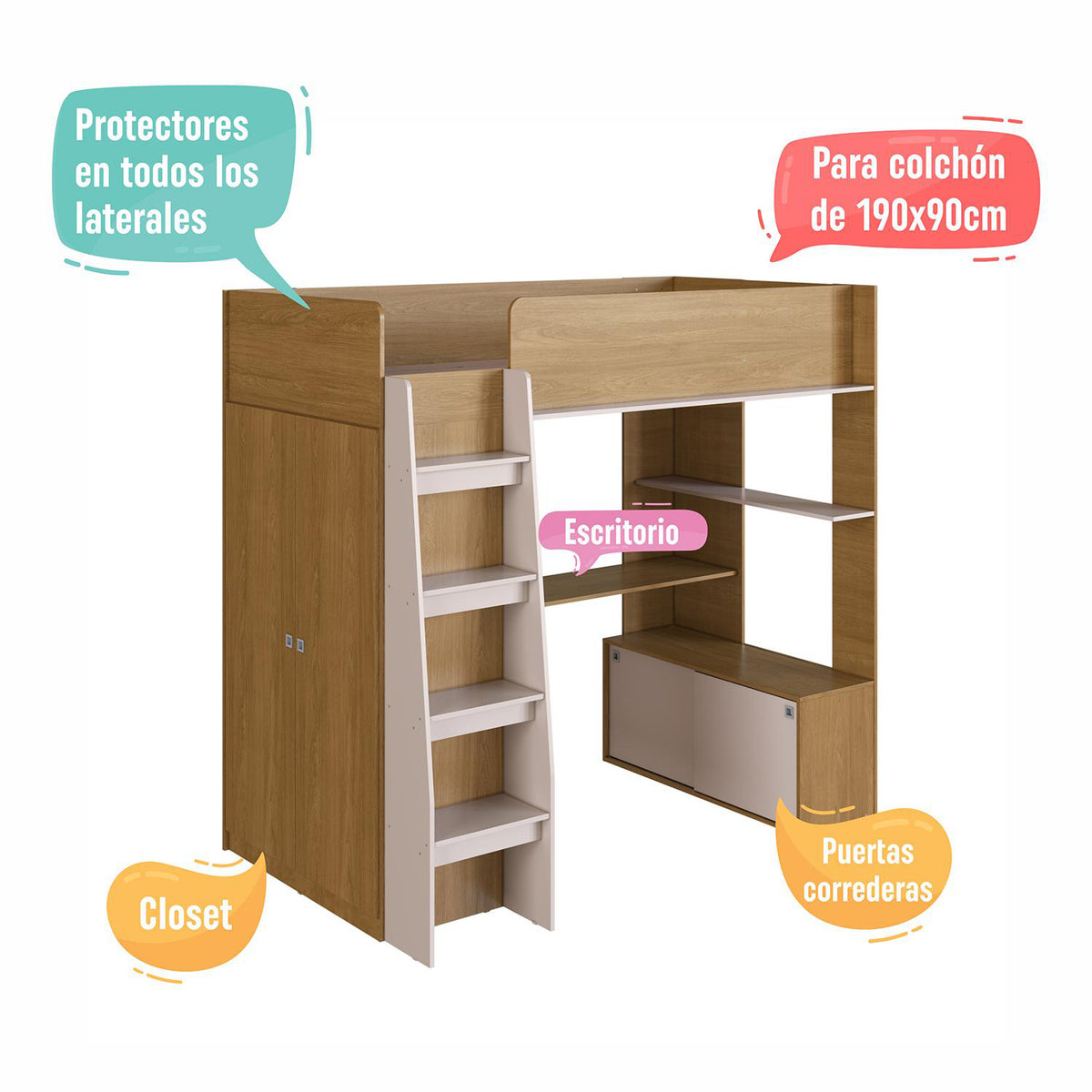 Cama Multifuncional 0.90 Axel Natural, Off White