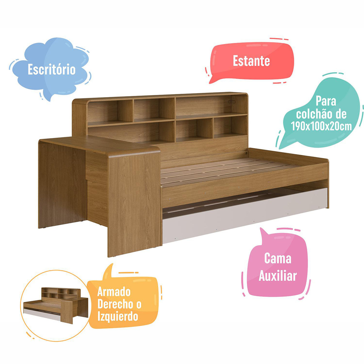 Cama Nido 1.00 Aliss Natural, Off White