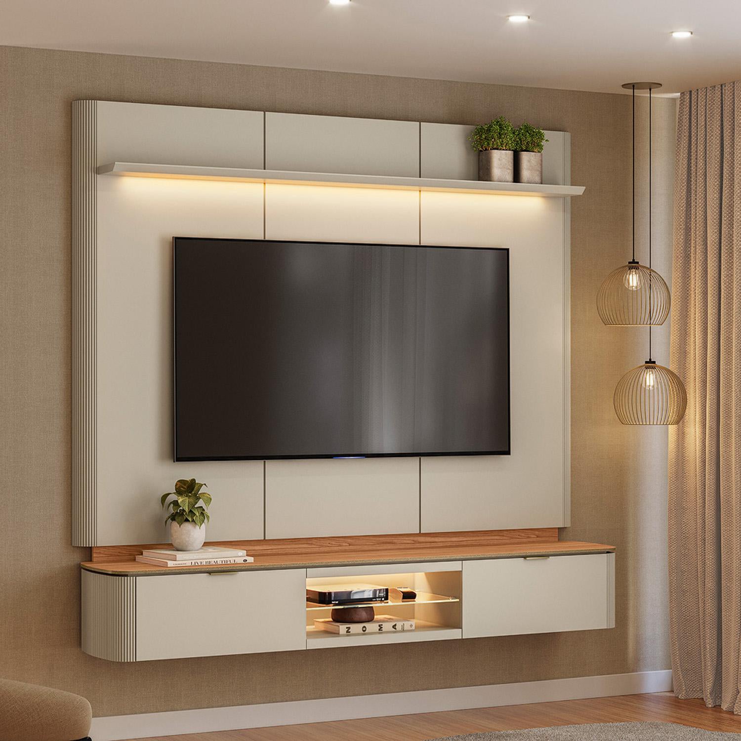 Panel De Tv 180X166X35 Ferrara Natural, Off White