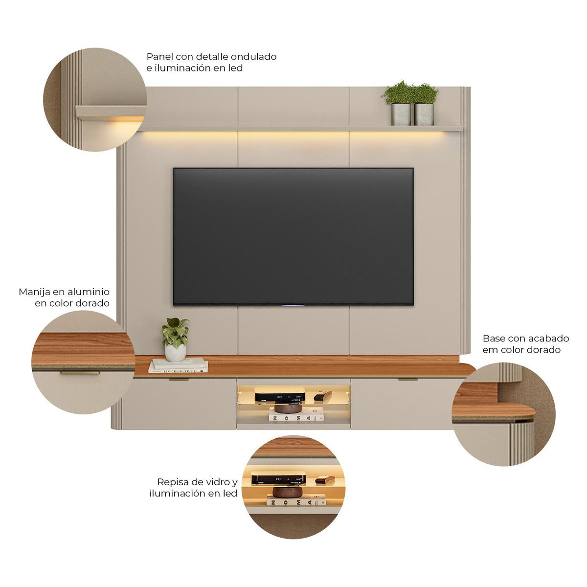 Panel De Tv 180X166X35 Ferrara Natural, Off White