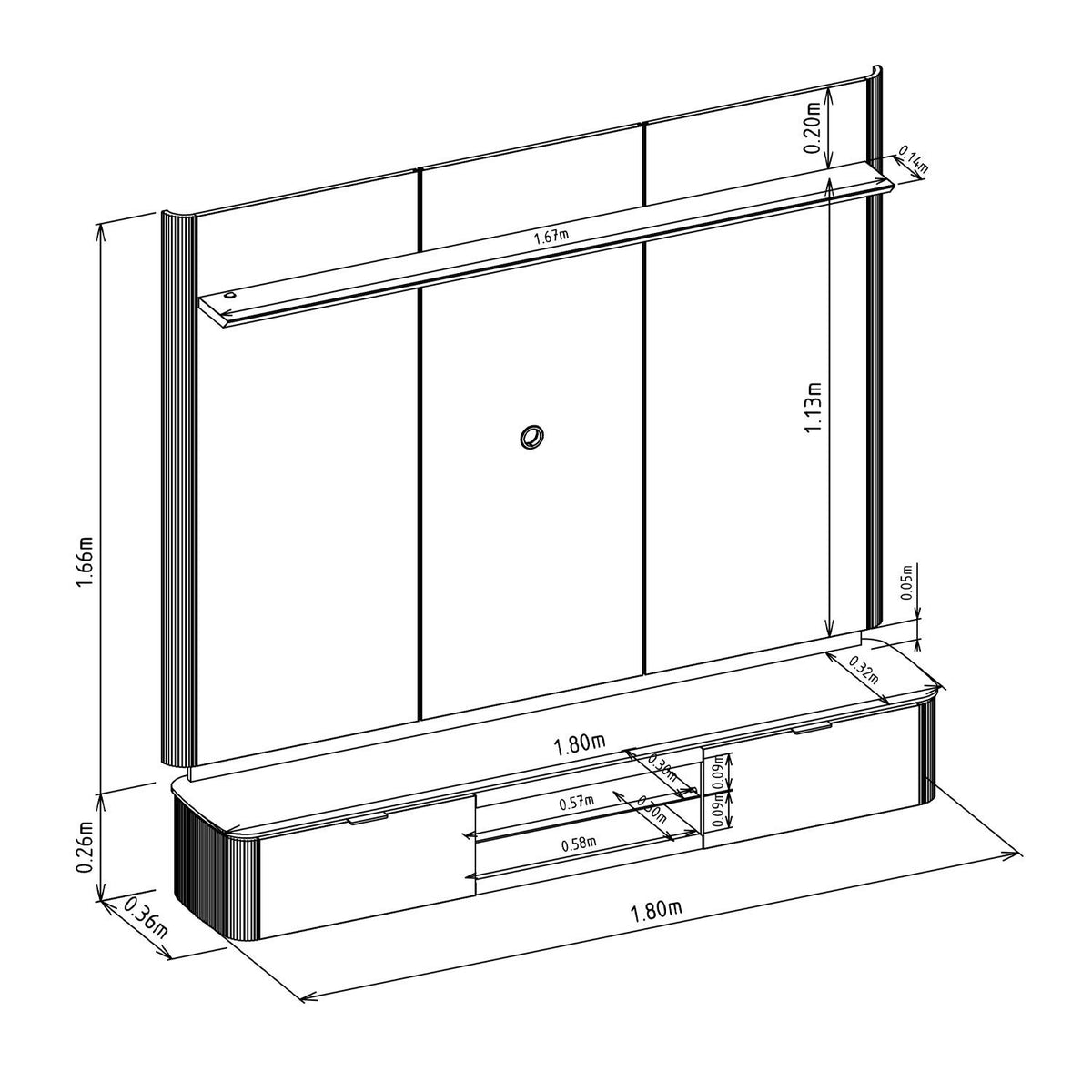 Panel De Tv 180X166X35 Ferrara Natural, Off White
