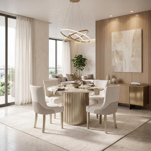Comedor 4 Puestos Firence Lino Touch Almendra, Verona Beige, Champaña, Off White