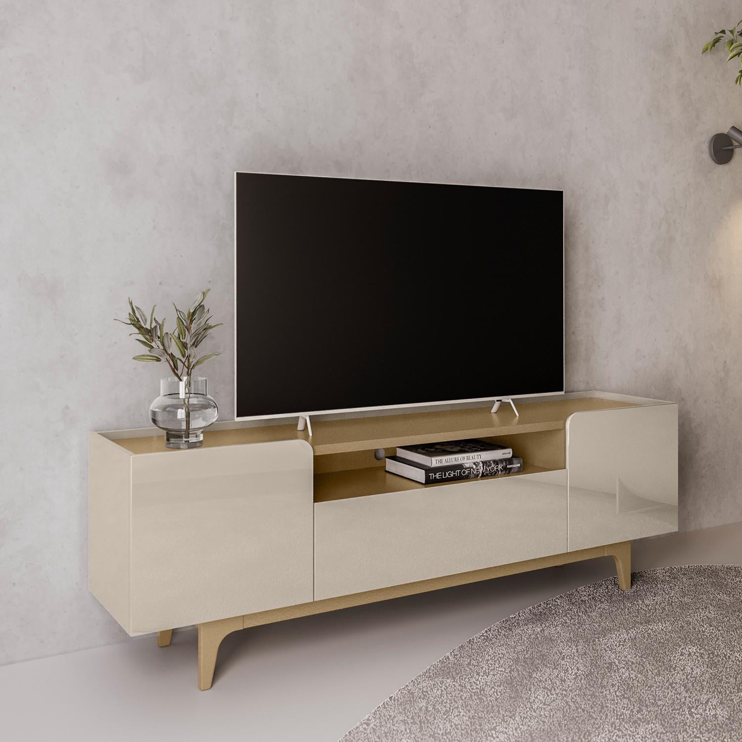 Mesa De Tv Lazo 180X60X40 Champaña, Off White
