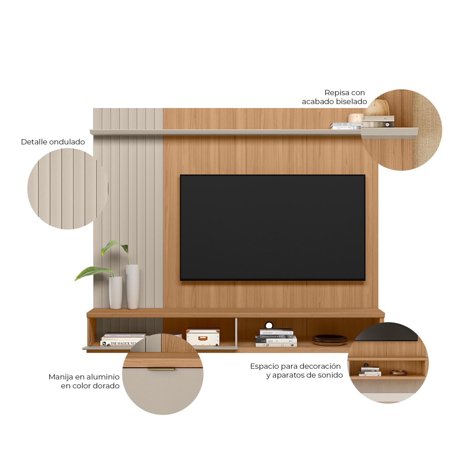 Panel De Tv 179X150X31 Solara Natural, Off White