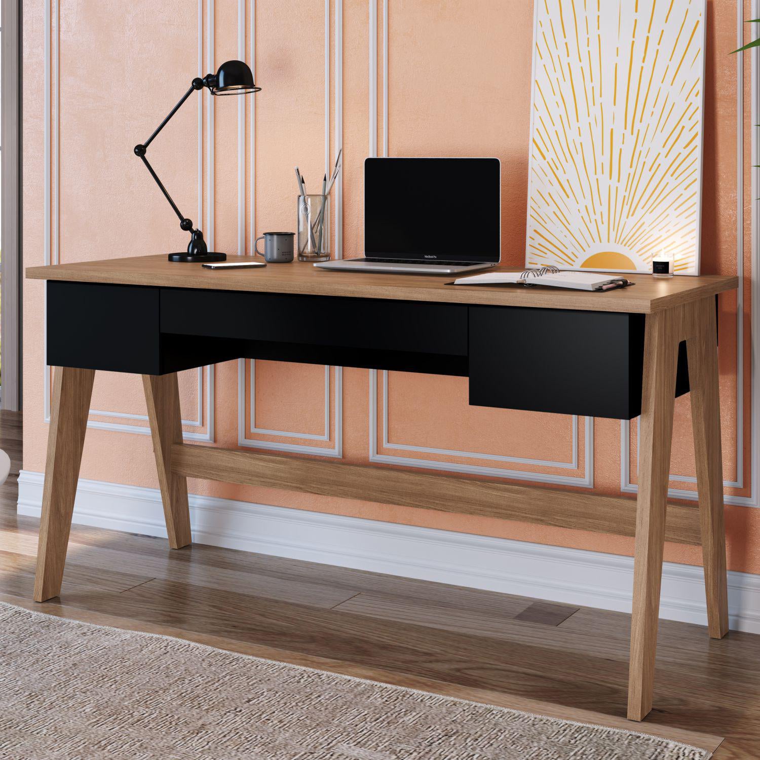 Escritorio Belga  Natural, Negro 150X77X60