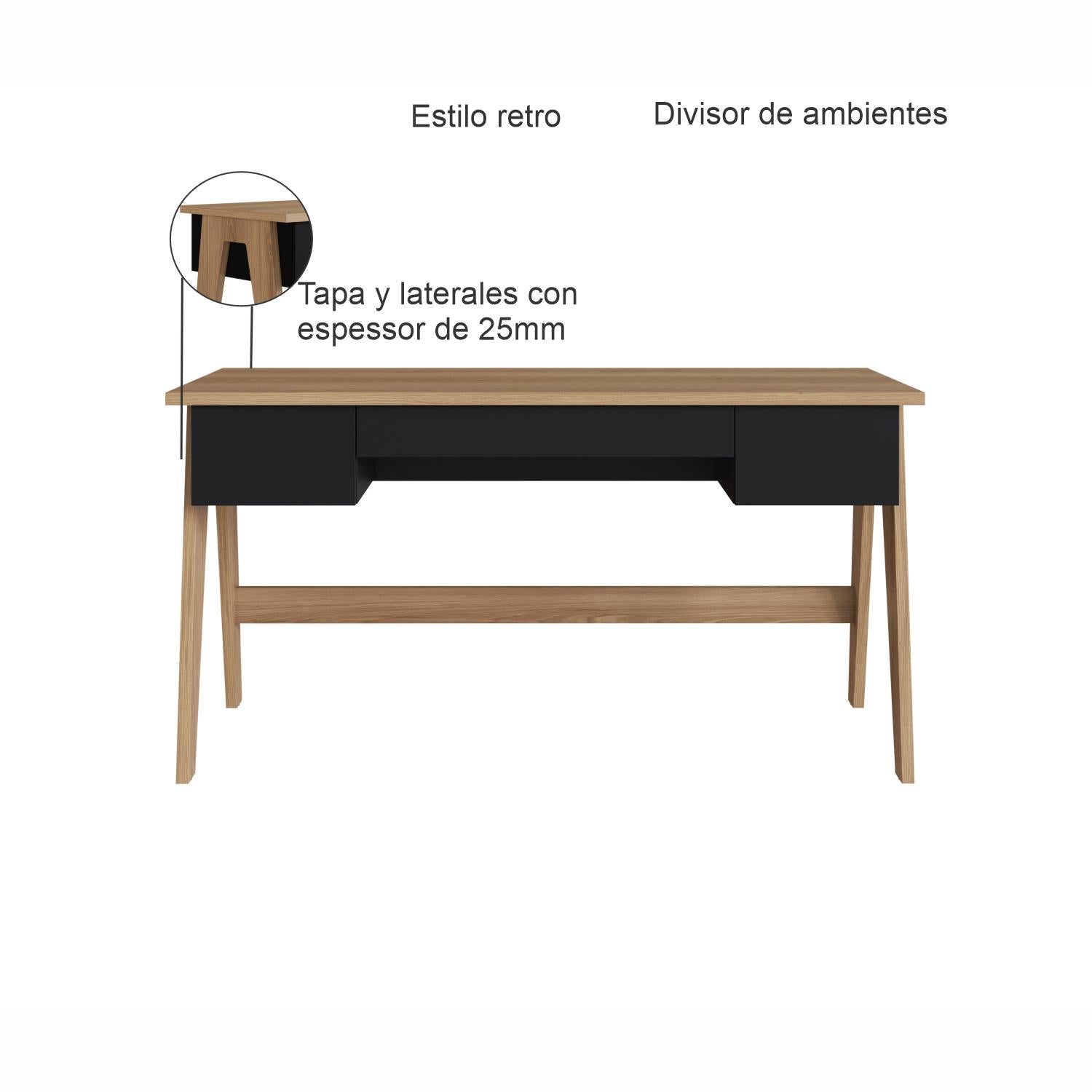 Escritorio Belga  Natural, Negro 150X77X60