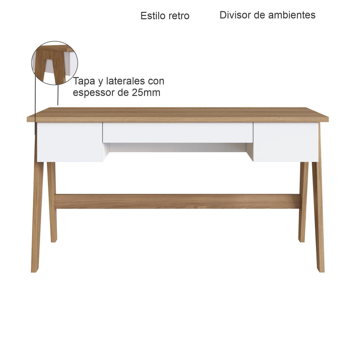 Escritorio Belga  Natural, Blanco 150X77X60