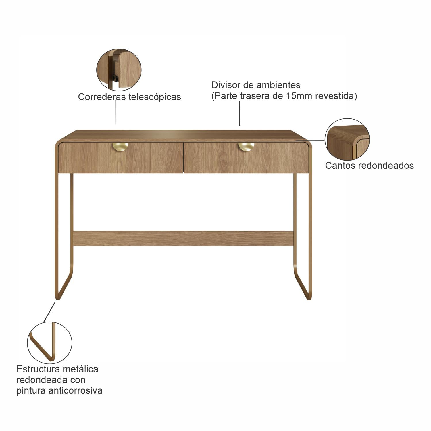 Escritorio Fiori Natural, Dorado 125X80X50