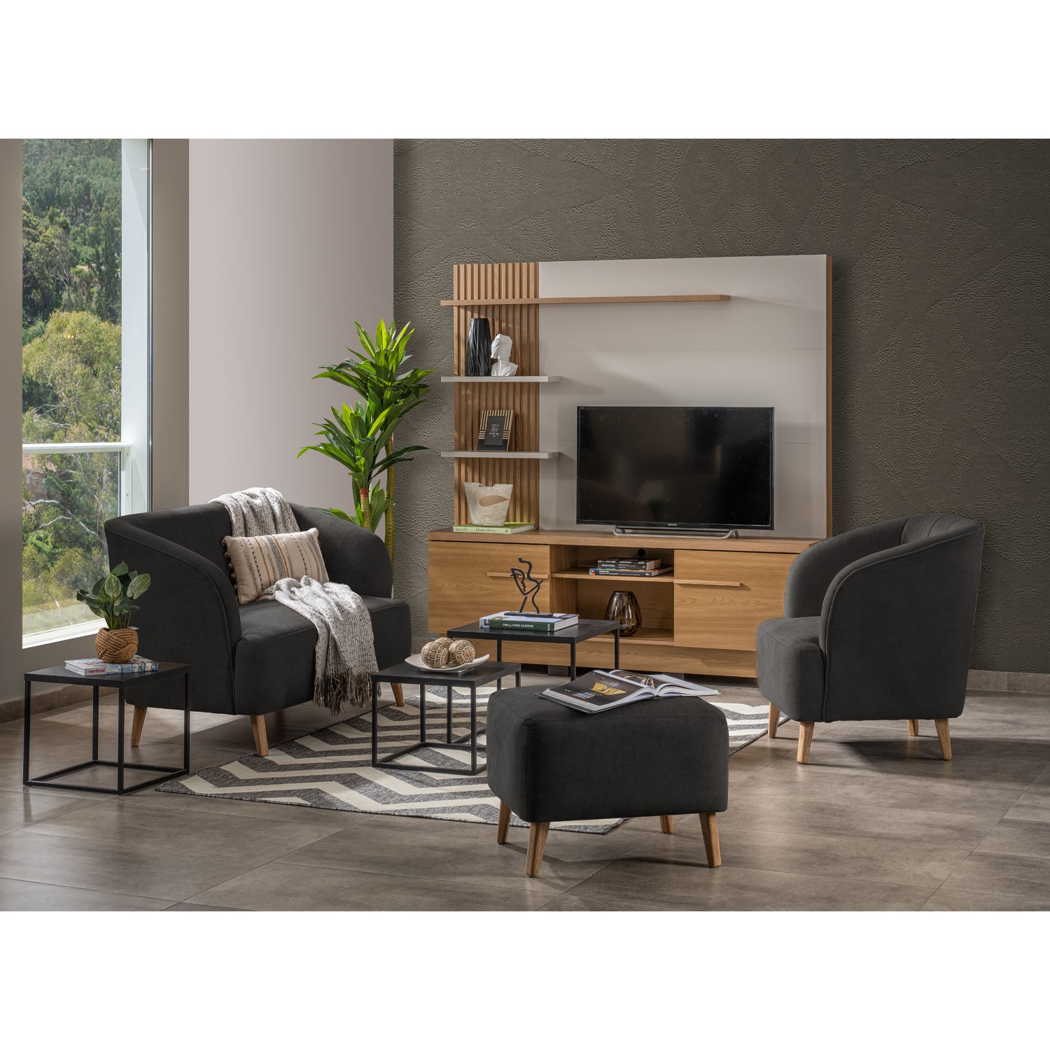 Poltrona Oslo Microfibra Dorsey Plomo, Natural