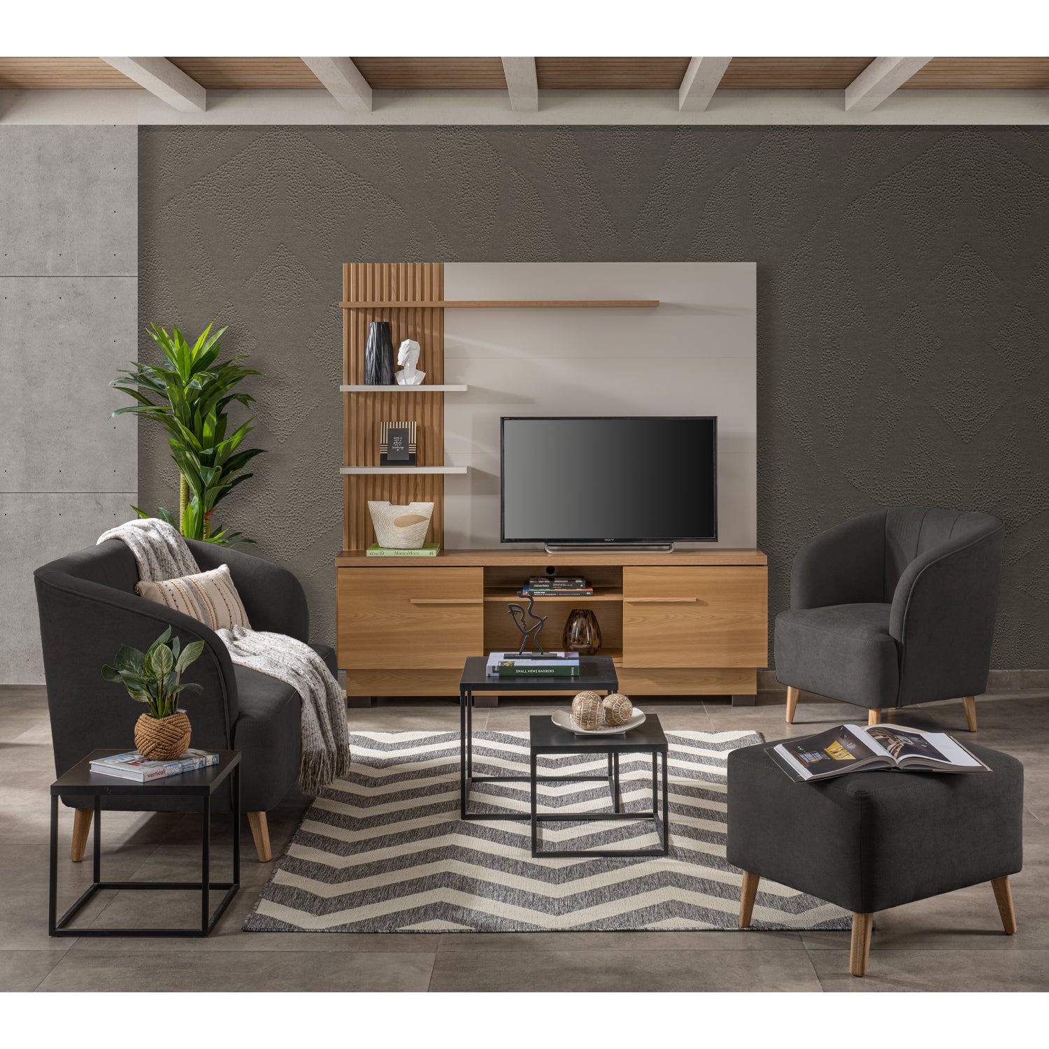 Poltrona Oslo Microfibra Dorsey Plomo, Natural