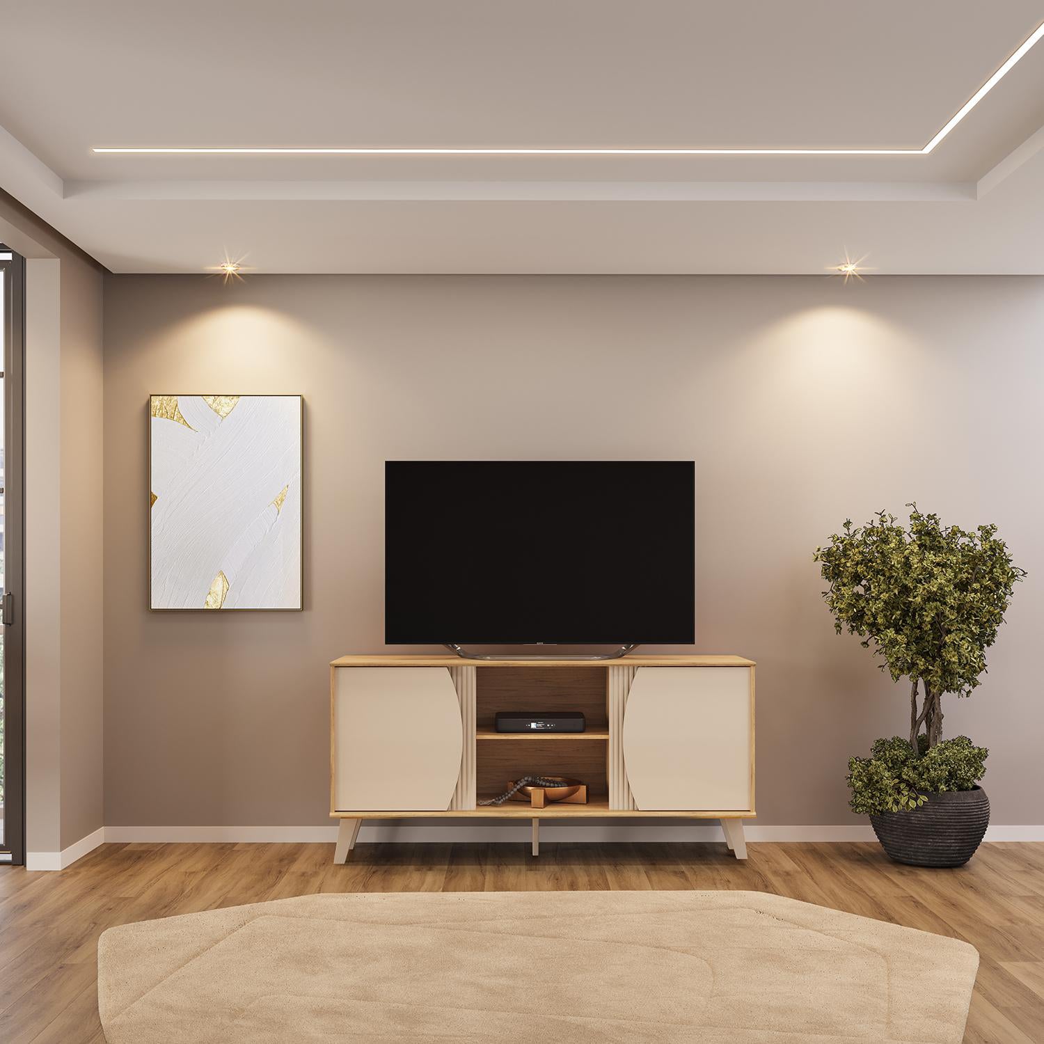 Mesa De Tv Donny 136X65X38 Natural, Off White