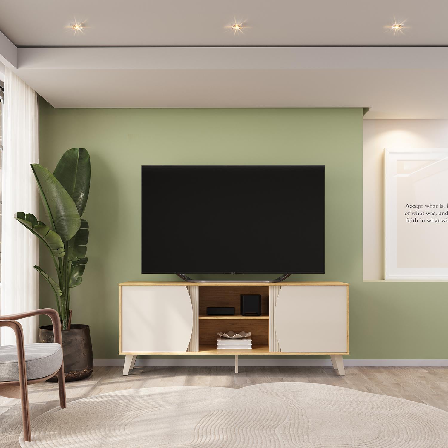 Mesa De Tv Donny 160X65X38 Natural, Off White
