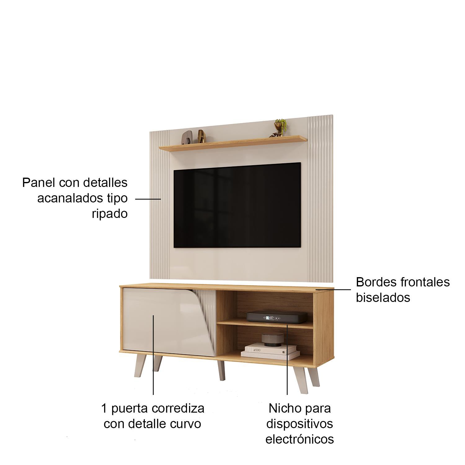 Centro de Entretenimiento Iris 120X155X57 Natural, Off White