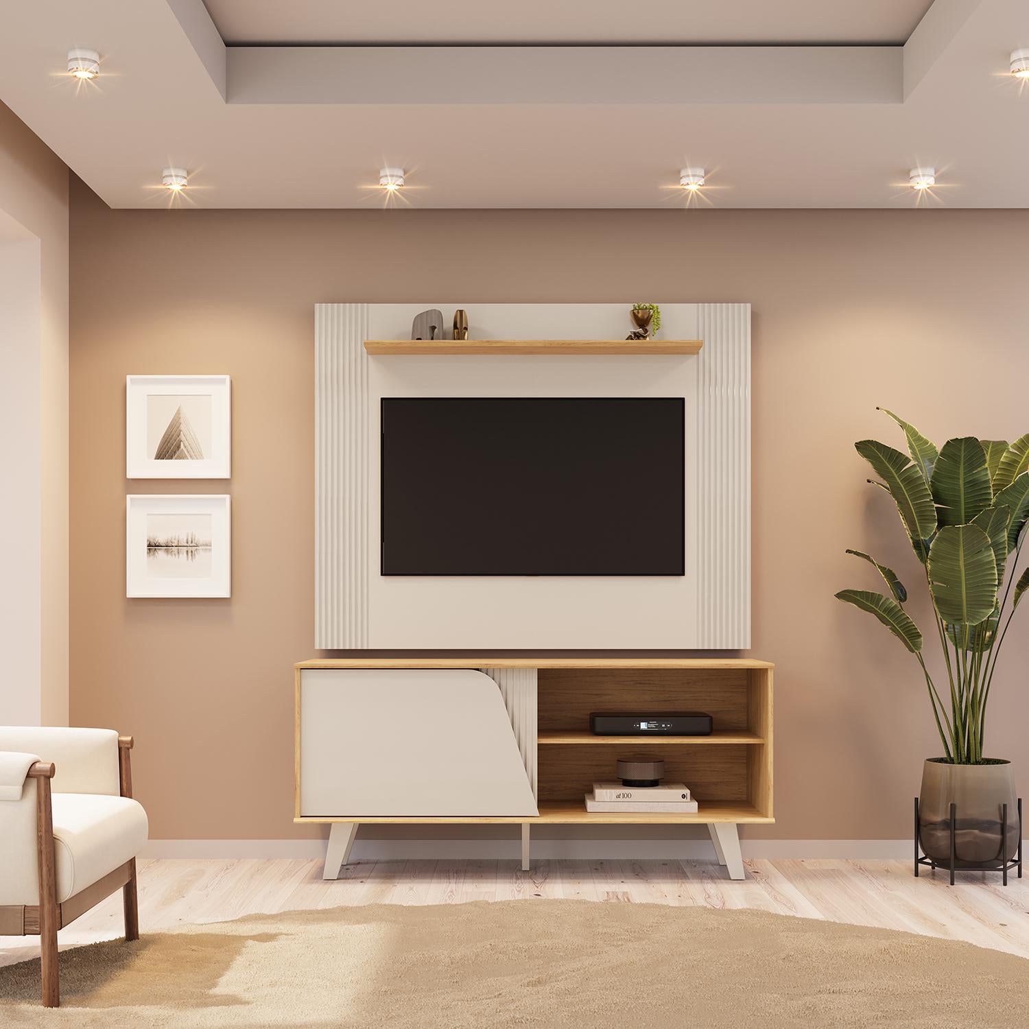 Centro de Entretenimiento Iris 120X155X57 Natural, Off White