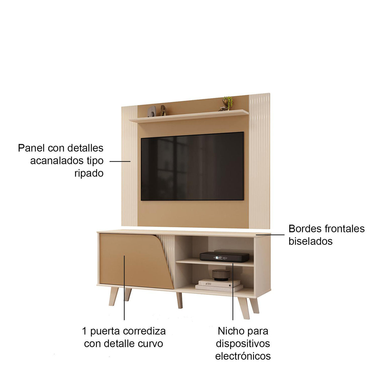 Centro de Entretenimiento Iris 120X155X57 Champaña, Off White