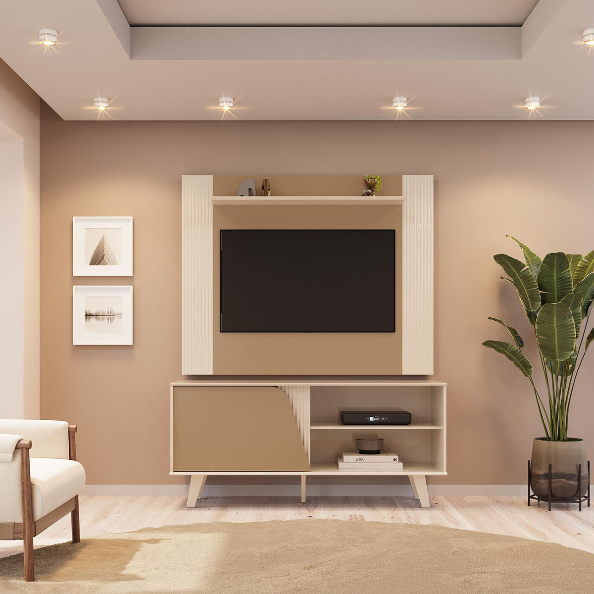 Centro de Entretenimiento Iris 120X155X57 Champaña, Off White