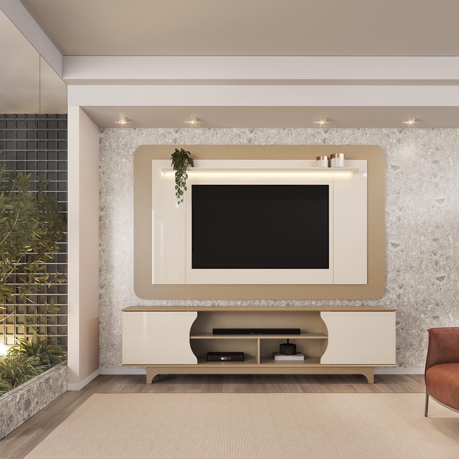 Centro de Entretenimiento Evora 220X1970X3 Champaña, Off White
