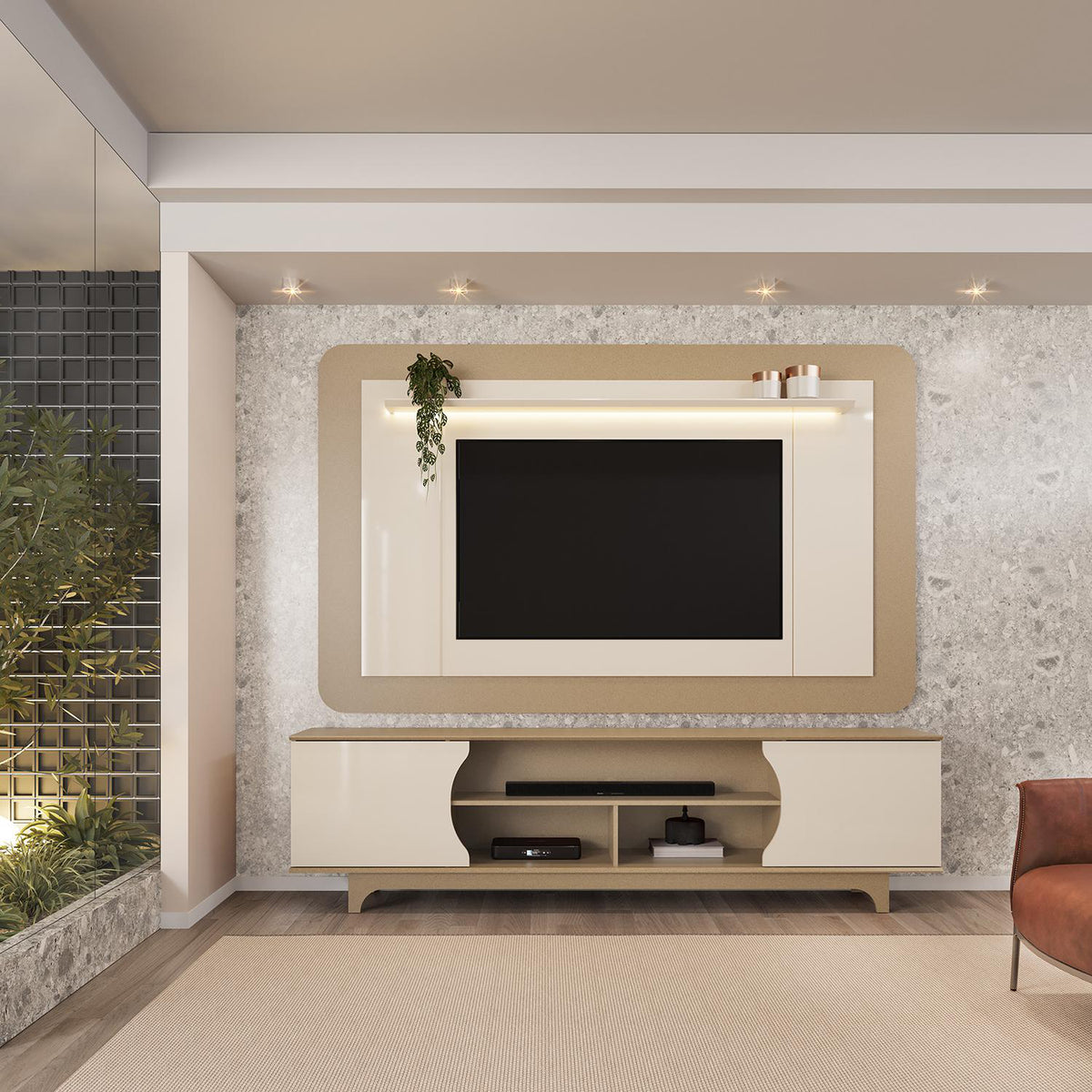Centro de Entretenimiento Evora 220X1970X3 Champaña, Off White