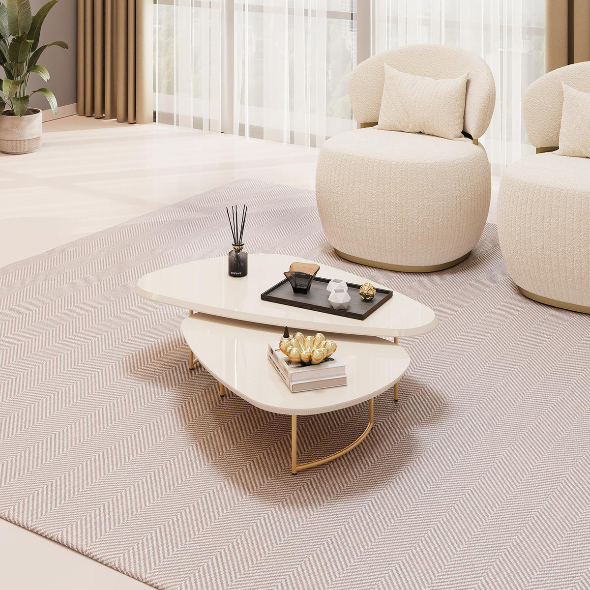 Mesa De Centro Amelia Setx2 Champaña, Off White