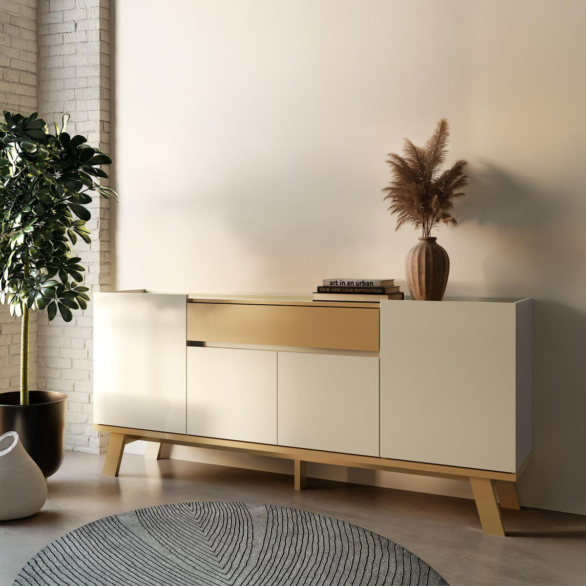 Bifé Adam 183X82X40 Off White, Champaña
