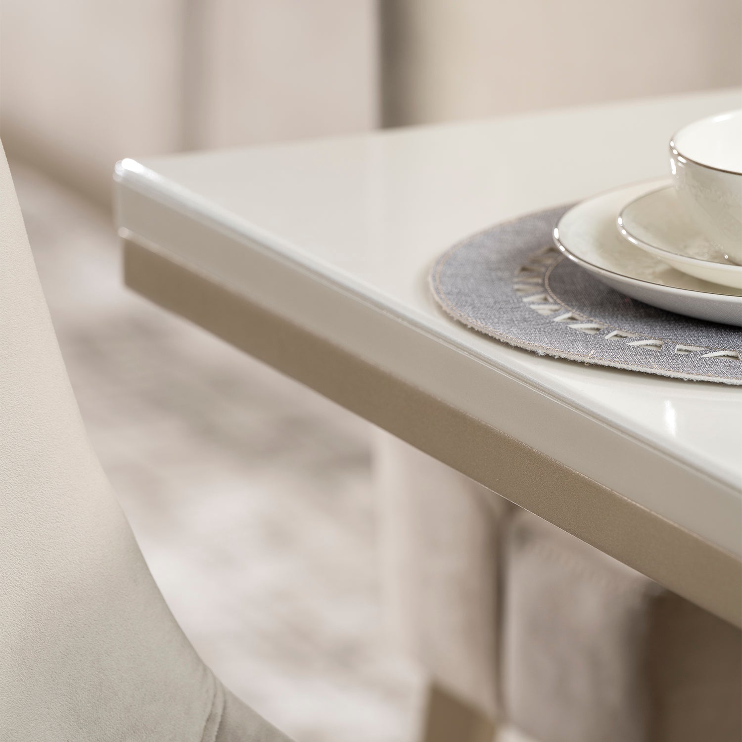 Mesa Comedor 6 Puestos Berlin Blanco Perla, Champaña