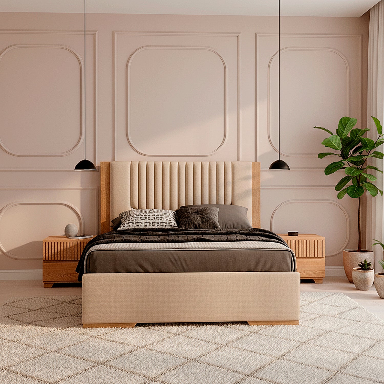 Cama Semi Doble Moscu Eurolino Marfil, Natural