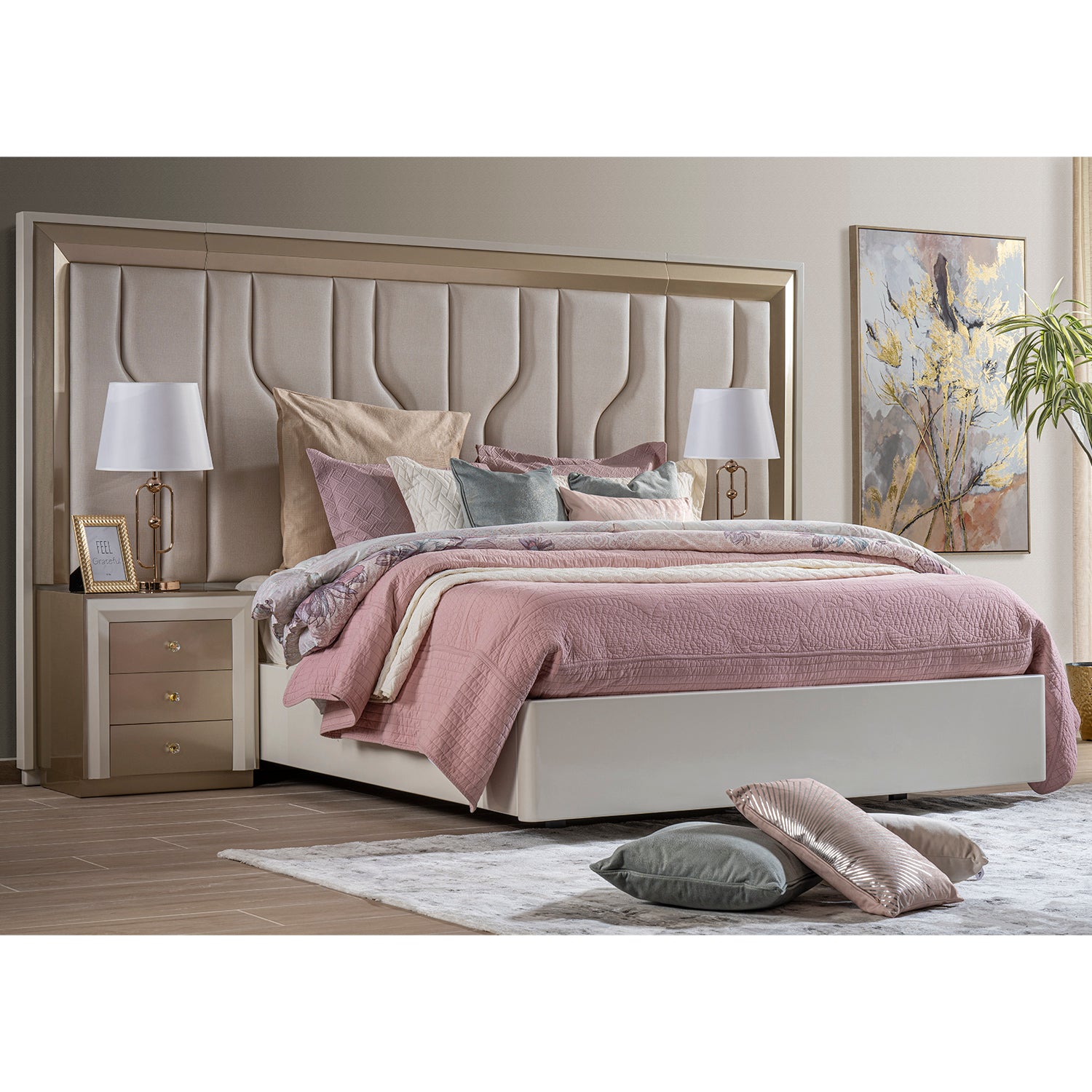 Cama King Barret Beige Eurolino Perla, Champaña