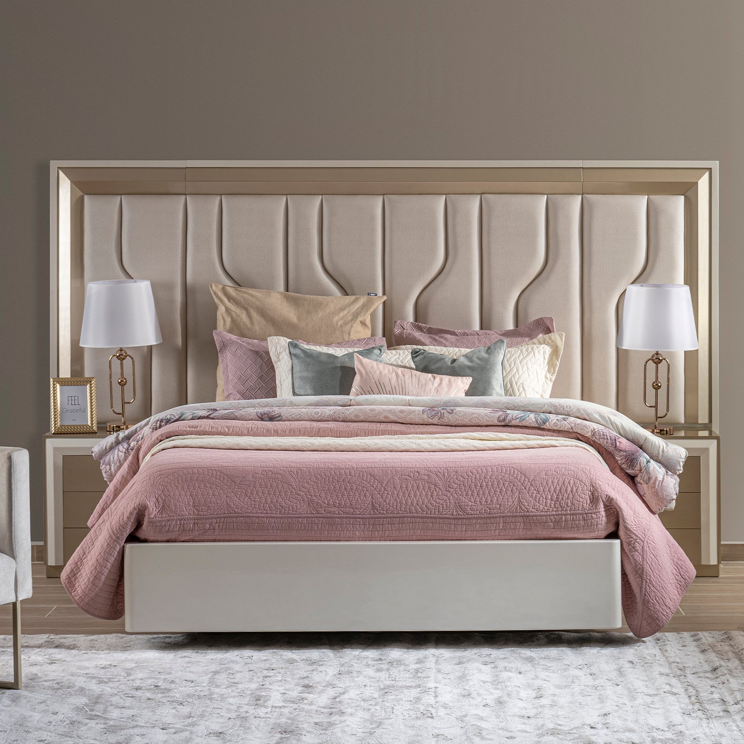 Cama King Barret Beige Eurolino Perla, Champaña